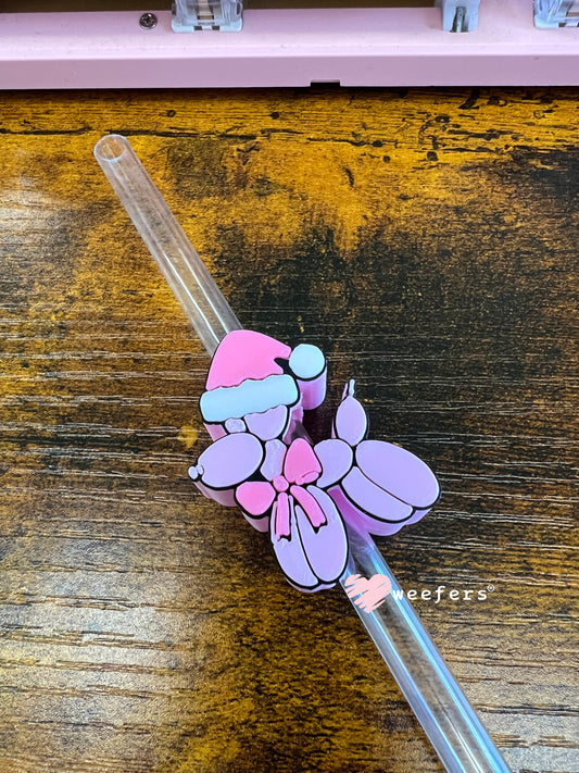 Pink Santa Balloon Dog Straw Topper Buddy Weefers
