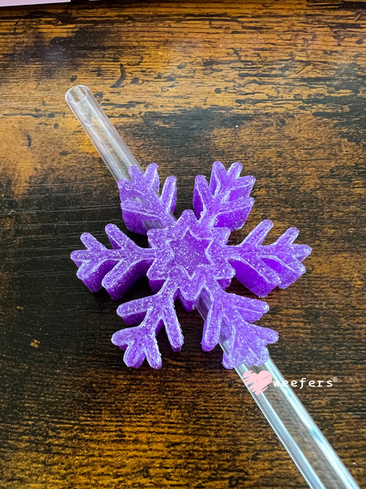 Glitter Purple Snowflake Straw Topper Buddy Weefers
