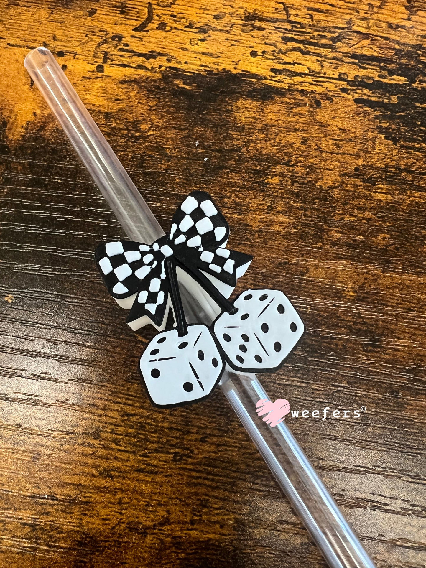 Cherry Dice White Black Straw Topper Buddy Weefers