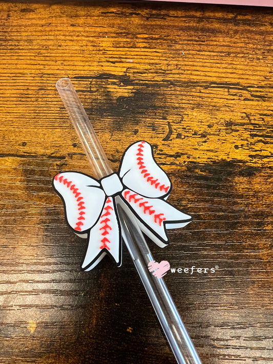 Baseball Bow Straw Topper Buddy Weefers