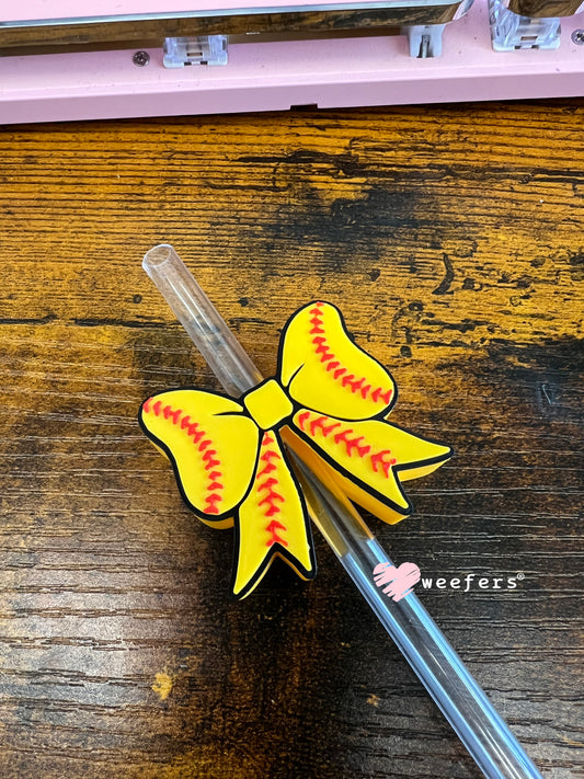 Softball Bow Straw Topper Buddy Weefers