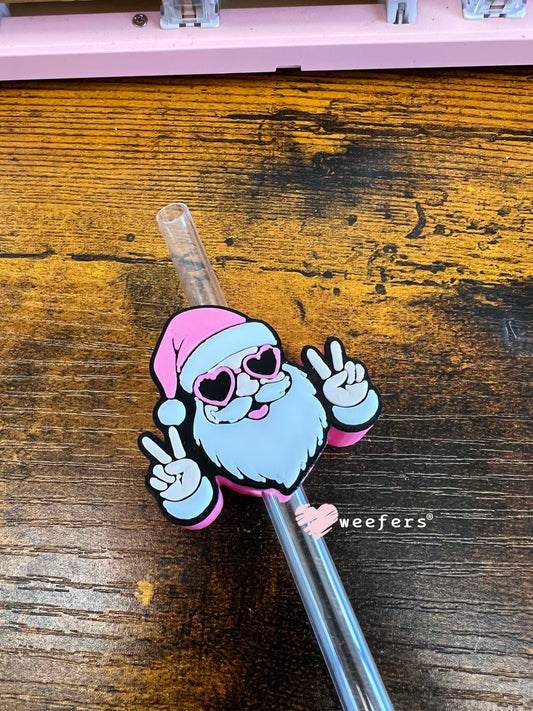 Pink Santa Peace Straw Topper Buddy Weefers