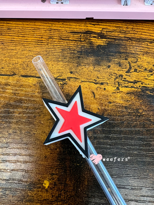 Red White Black Star Straw Topper Buddy Weefers
