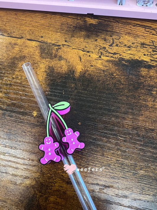 Magenta Gingerbread Cherry Straw Topper Buddy Weefers