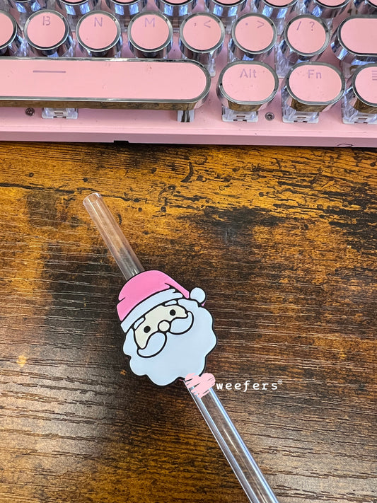 Pink Santa Face Straw Topper Buddy Weefers
