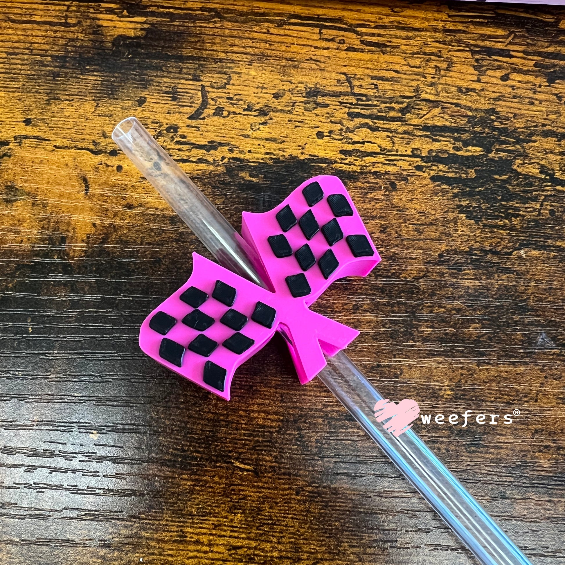 Pink Racing Flags Straw Topper Buddy Weefers