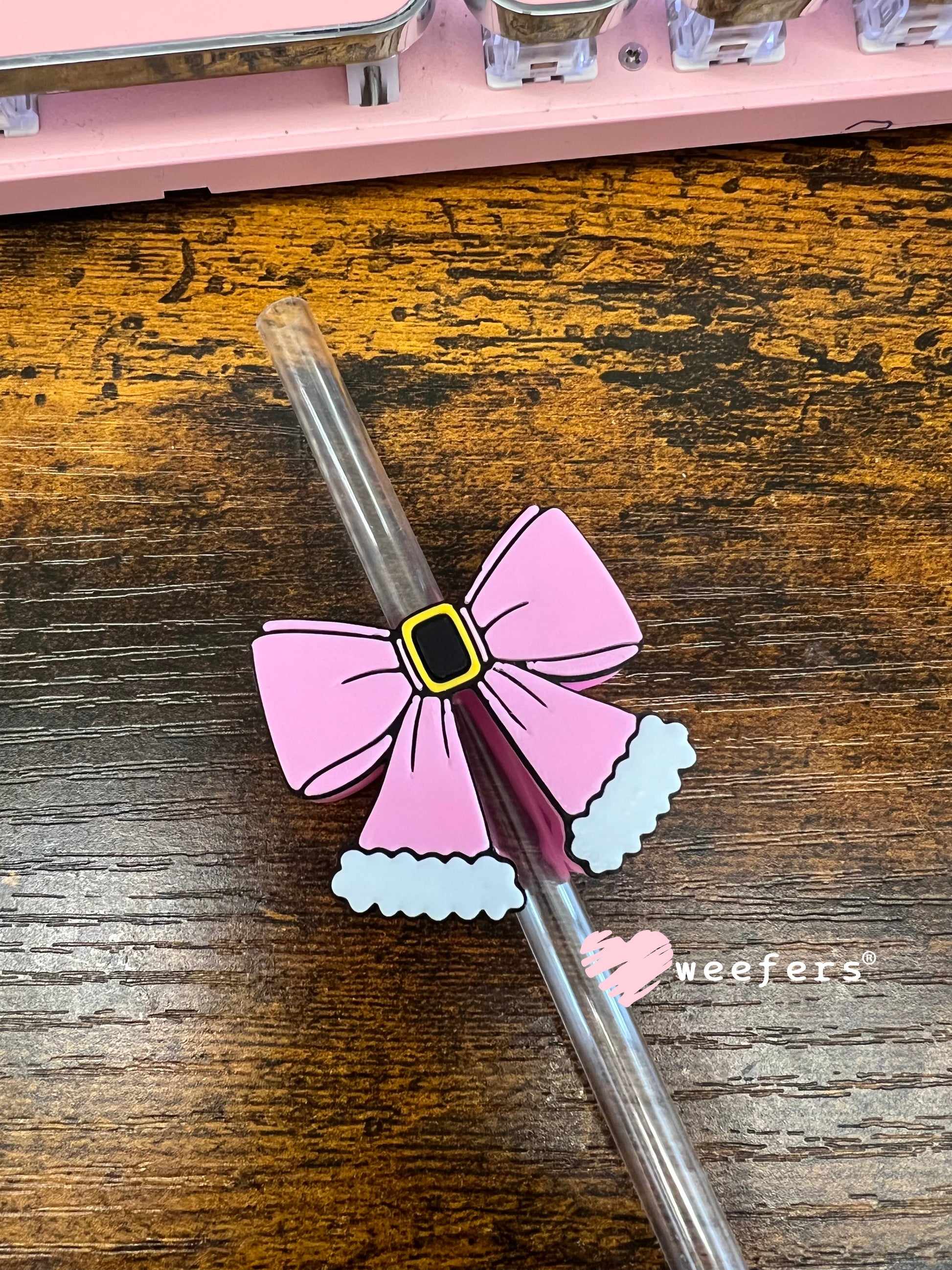Pink Santa Bow Ver. 2 Straw Topper Buddy Weefers