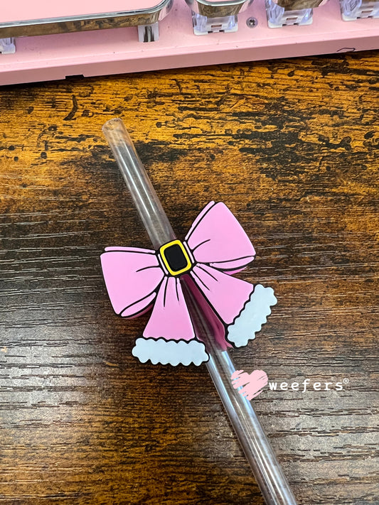 Pink Santa Bow Ver. 2 Straw Topper Buddy Weefers