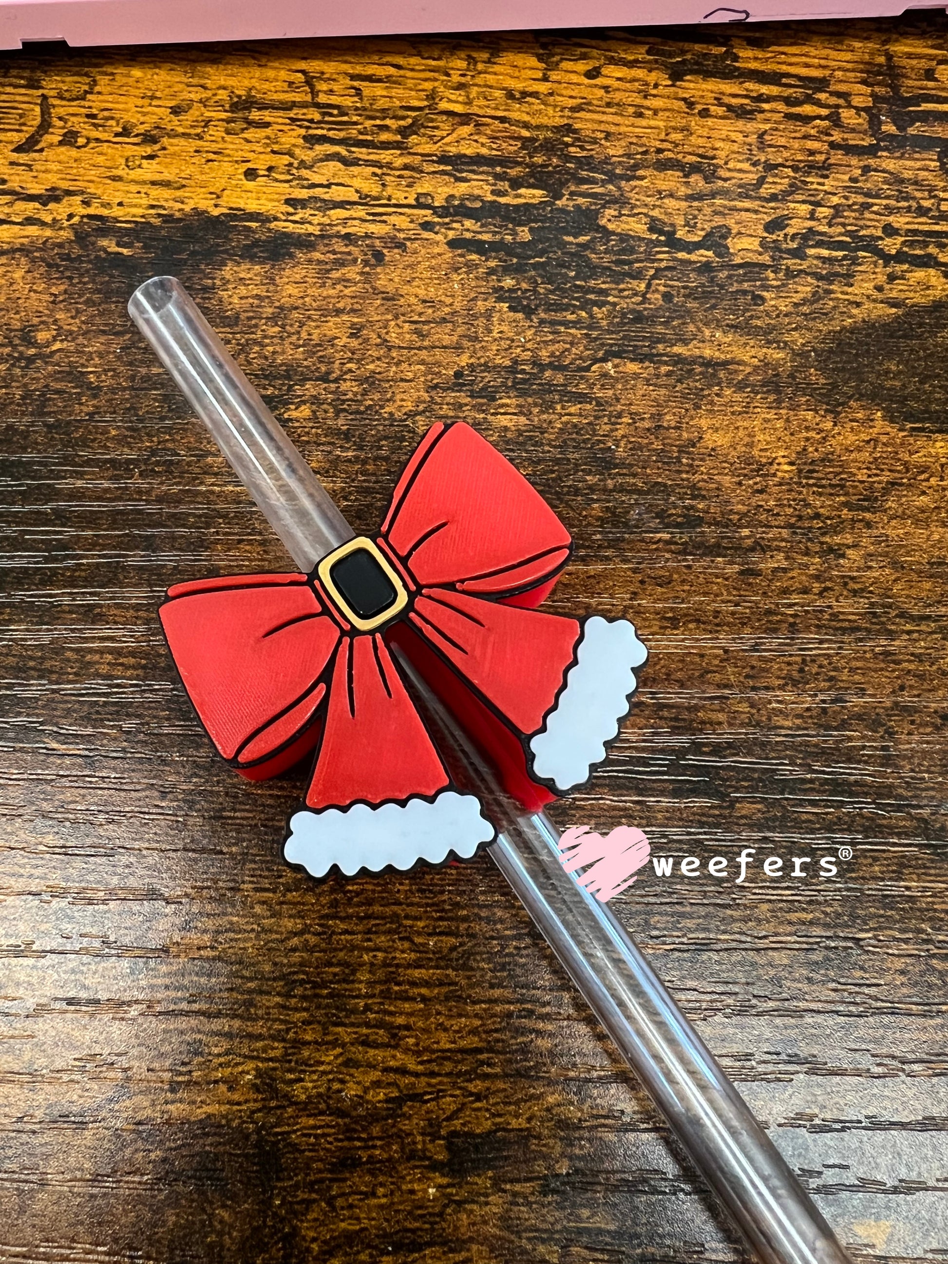 Red Santa Bow Ver. 2 Straw Topper Buddy Weefers