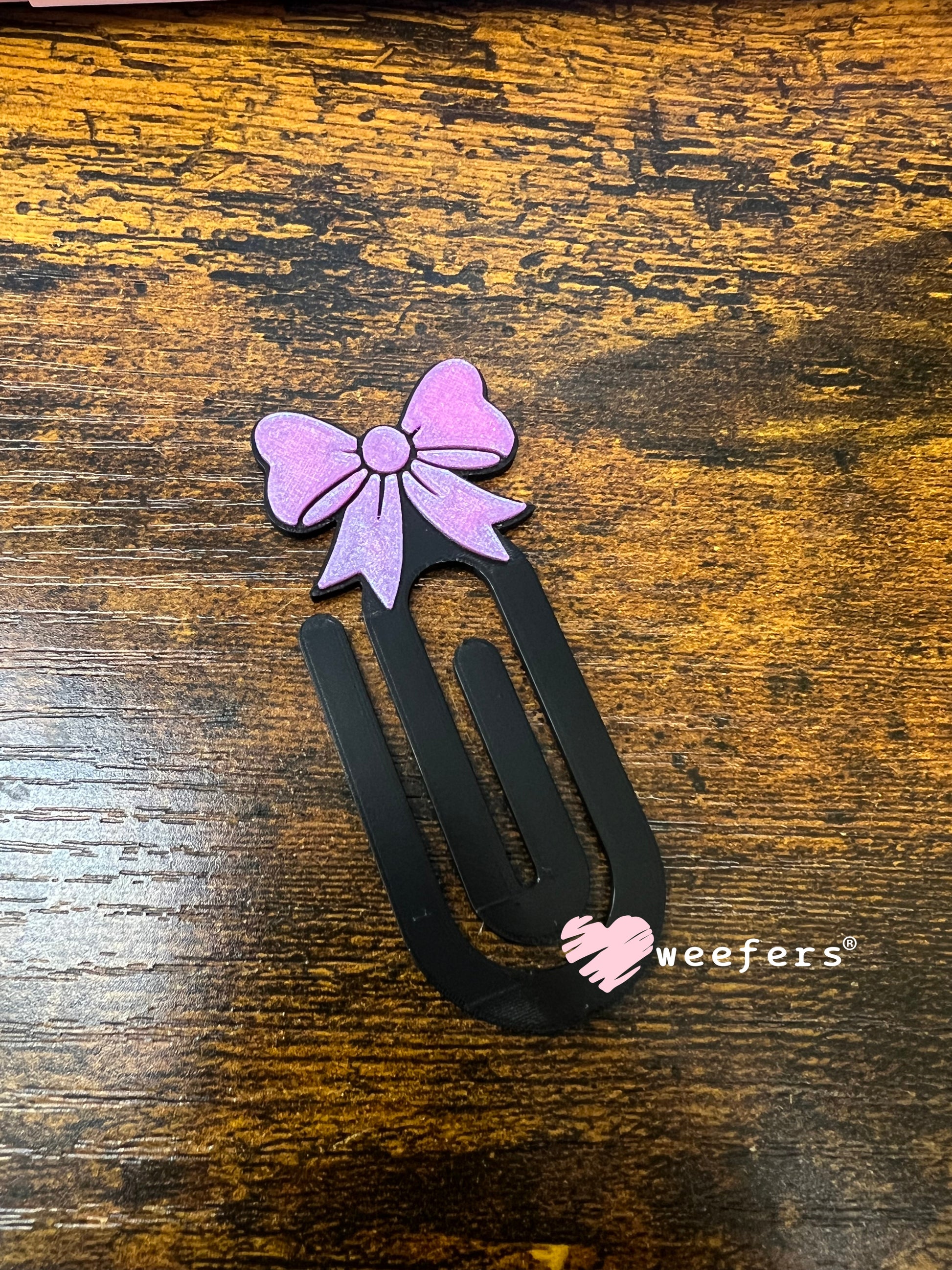 Bookmark - Iridescent Pink Purple Bow Paperclip Weefers