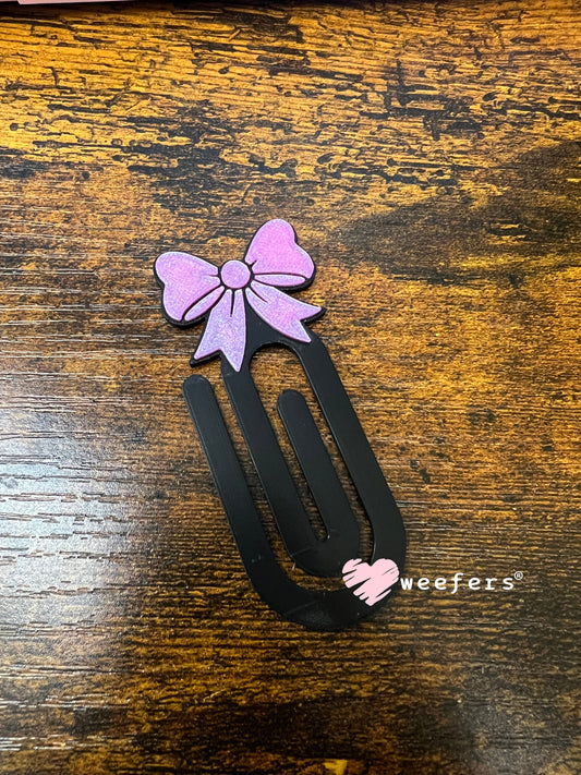 Bookmark - Iridescent Pink Purple Bow Paperclip Weefers