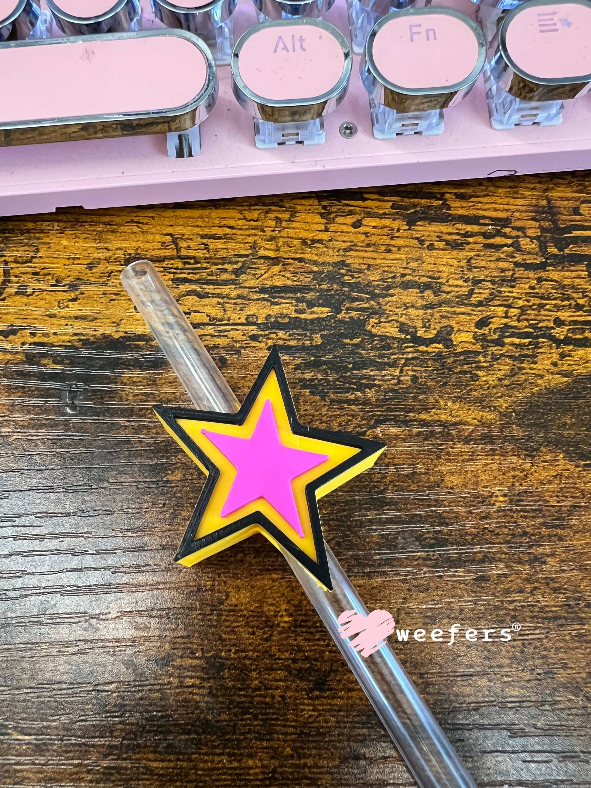 Yellow and Magenta Star Straw Topper Buddy Weefers