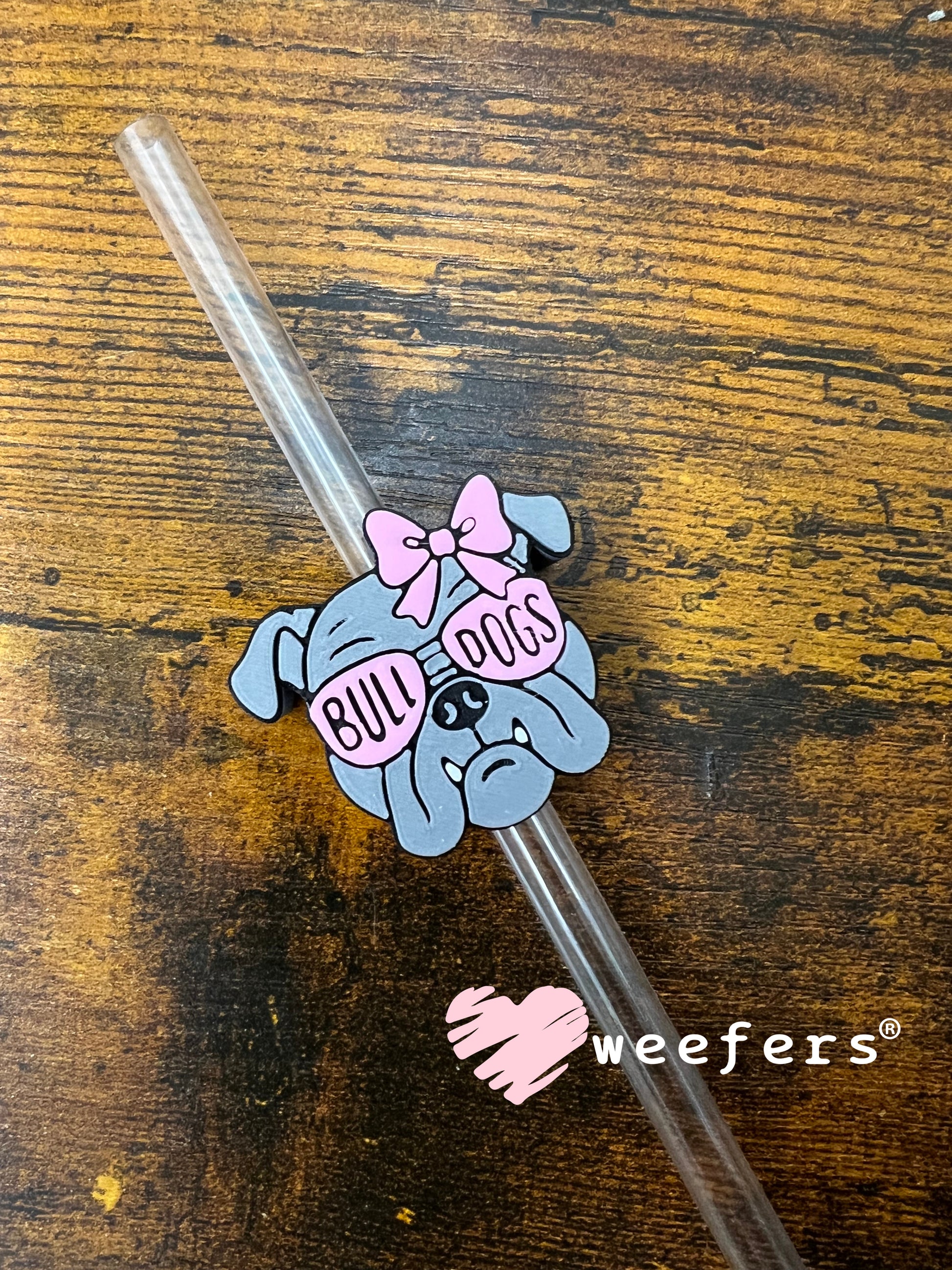 Bull Dogs Pink Straw Topper Buddy Weefers
