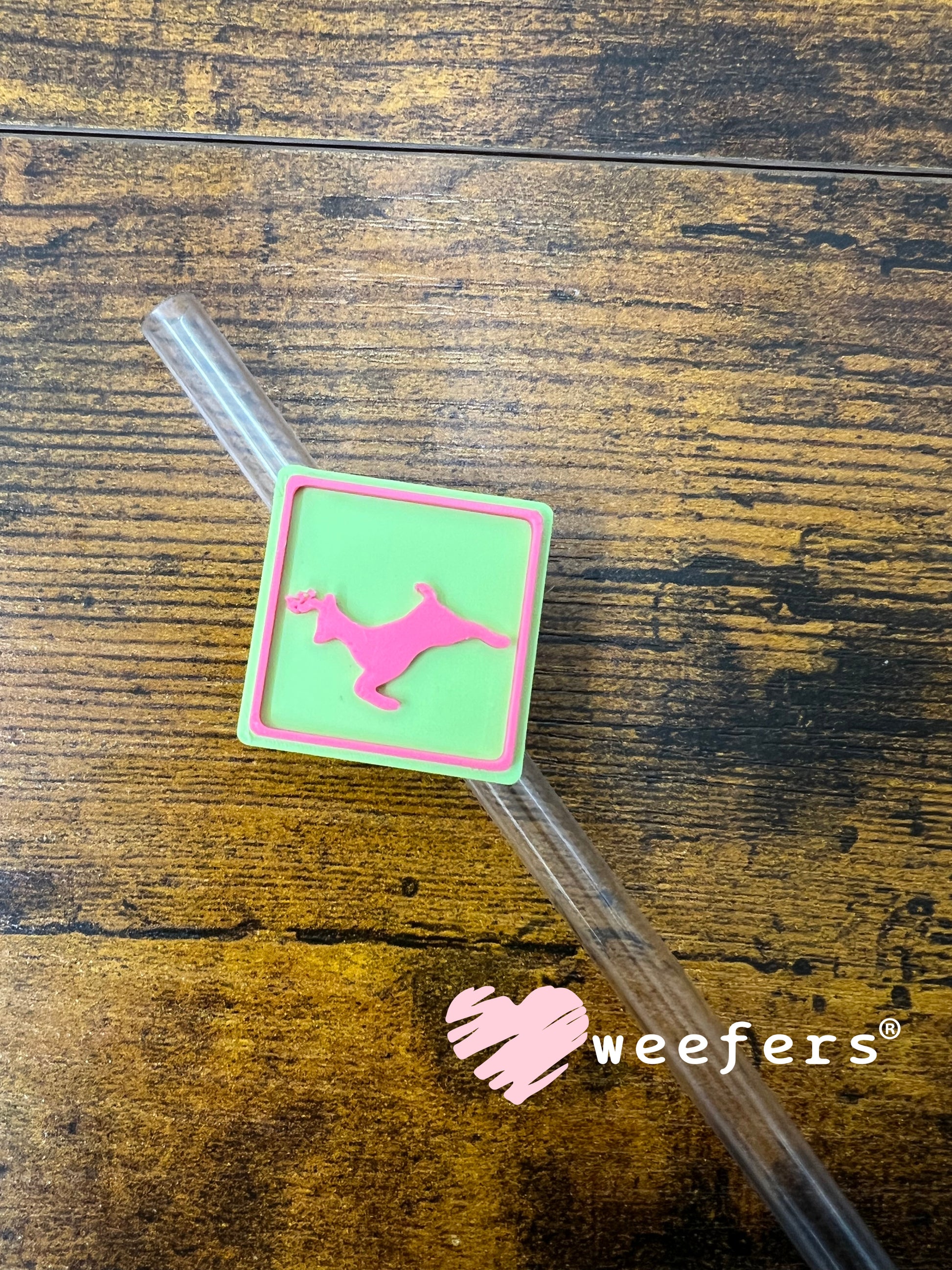 Lime Green Magenta Deer Crossing Straw Topper Buddy Weefers