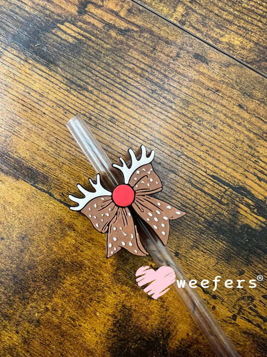 Reindeer Bow Straw Topper Buddy Weefers