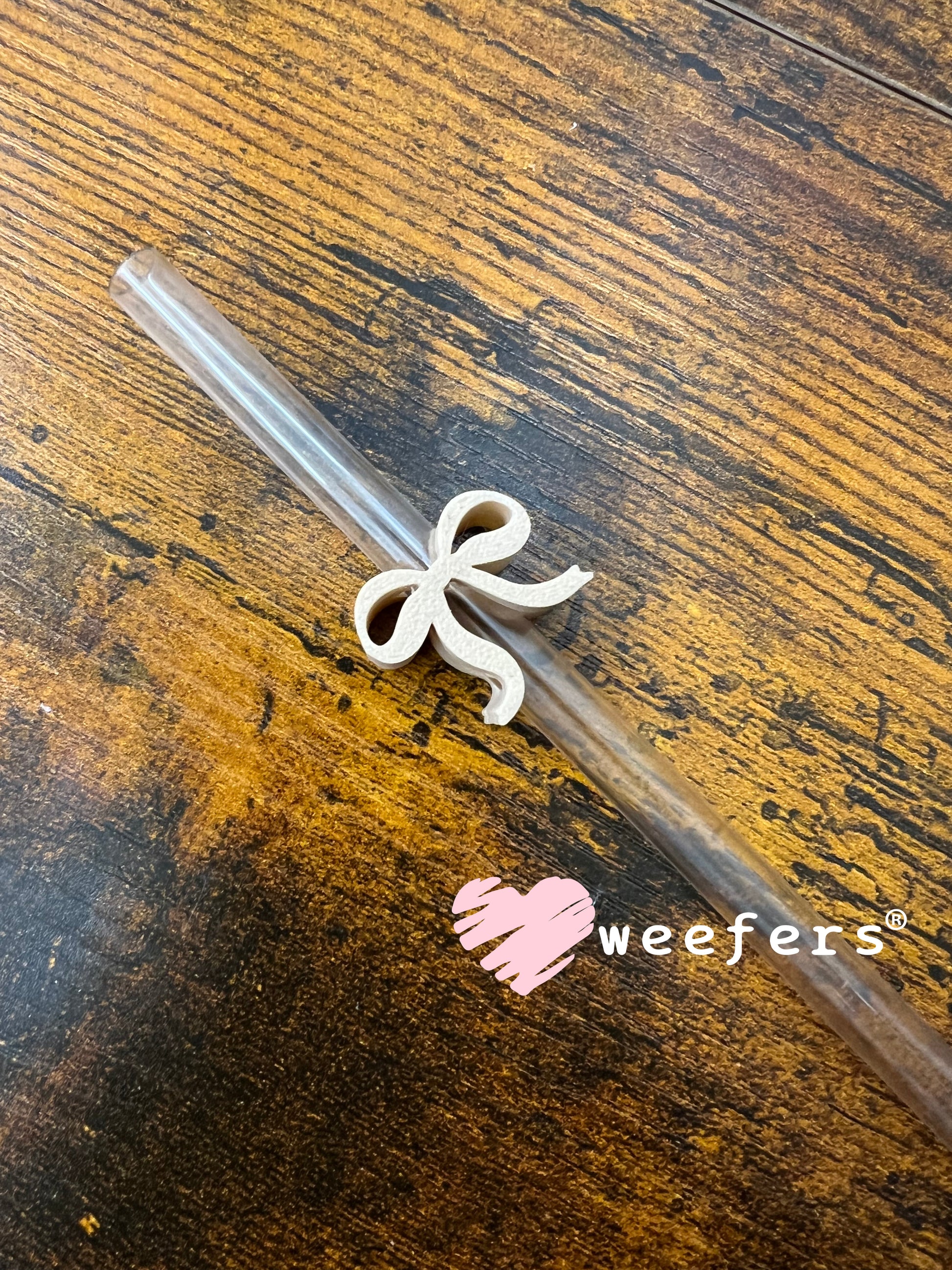 Itty Bitty Bow Straw Toppers - Pack of 5 Tan - Pack of 5 Weefers
