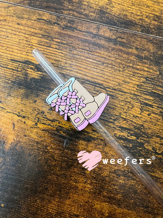 Pink Brown Cozy Boots Straw Topper Buddy Weefers