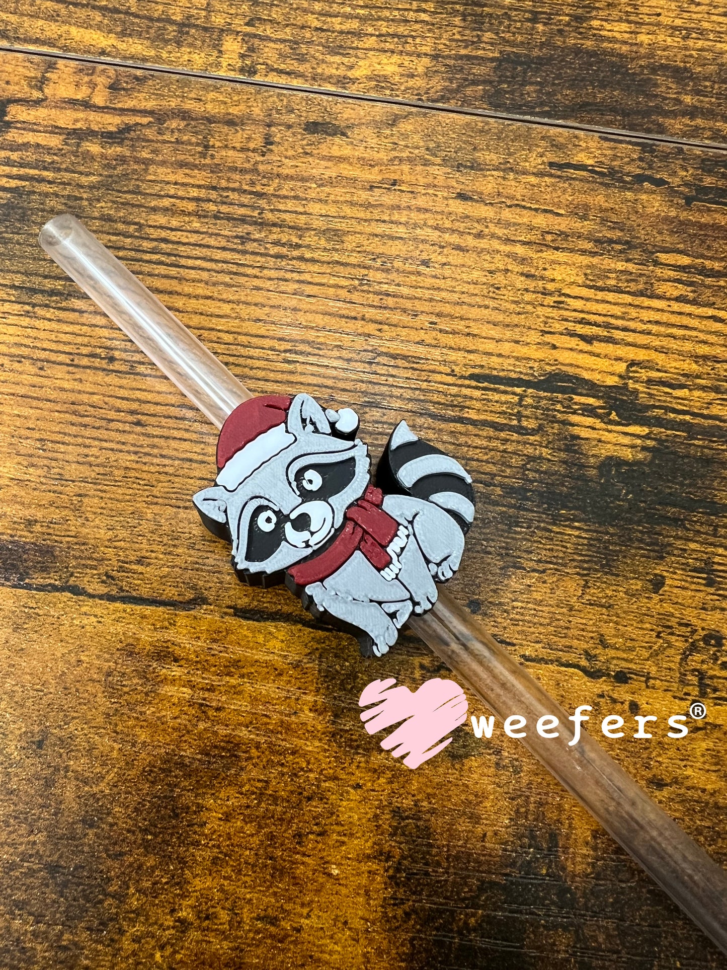 Christmas Raccoon Straw Topper Buddy Weefers