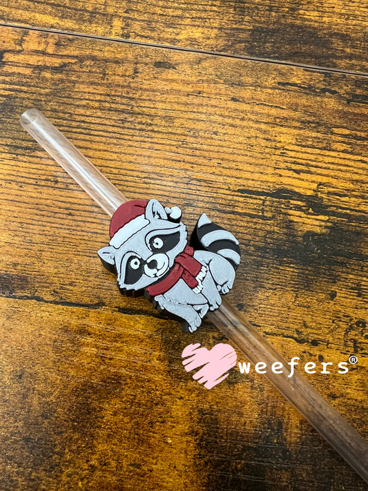 Christmas Raccoon Straw Topper Buddy Weefers