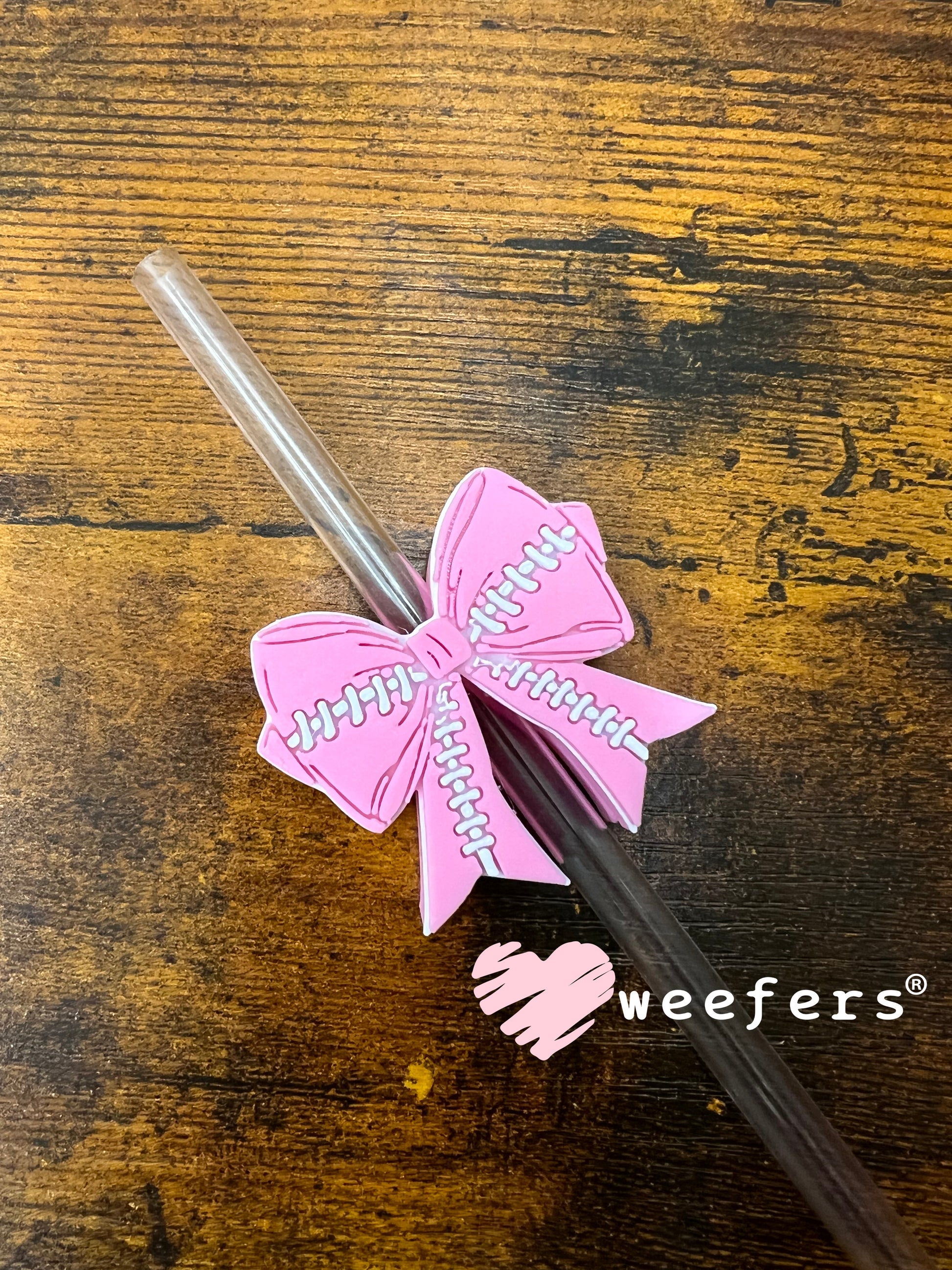Pink Football Bow Straw Topper Buddy Weefers