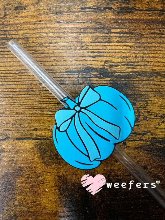 Pumpkin Coquette Bow Blue and Light Blue Straw Topper Buddy Weefers