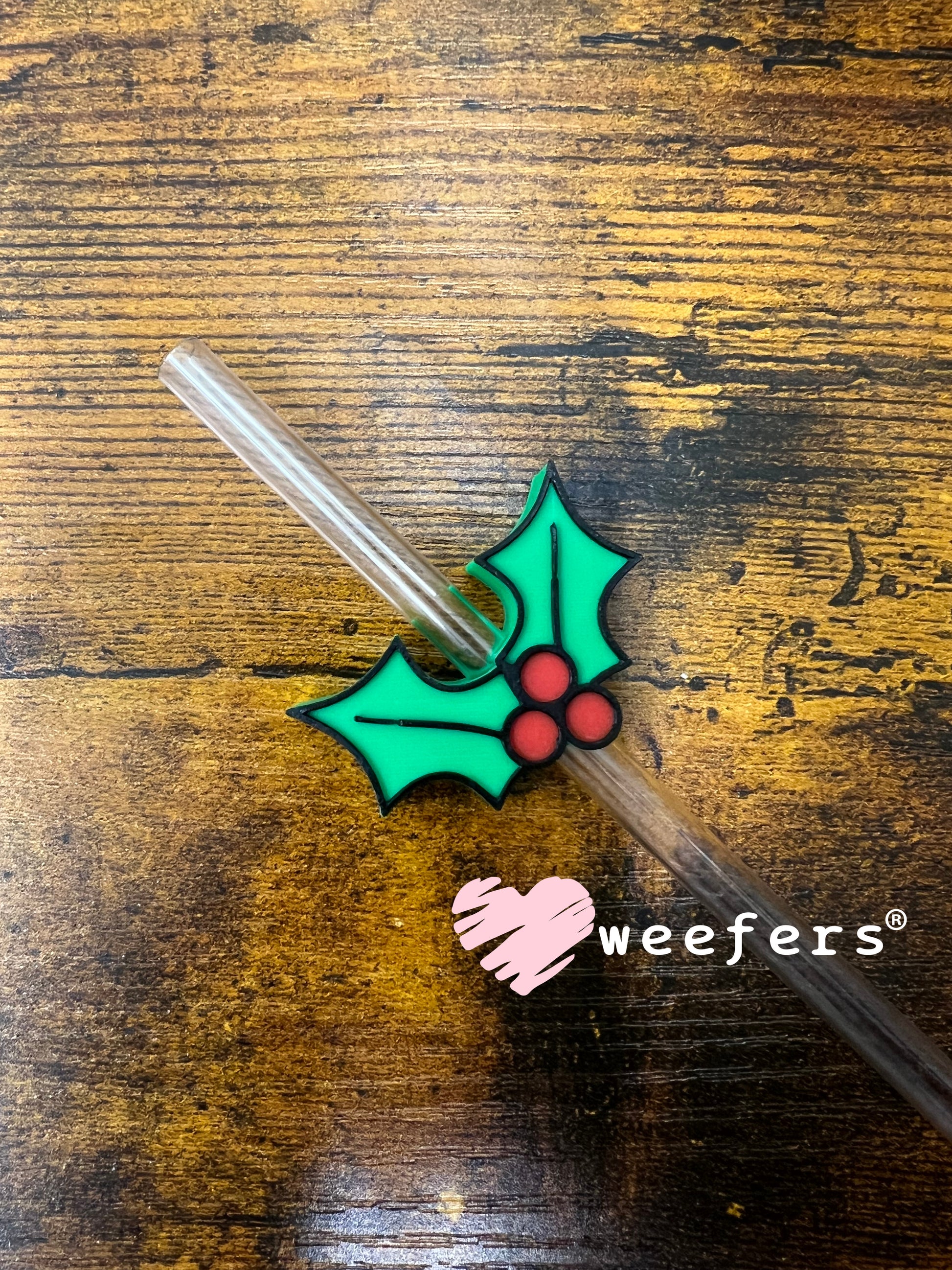 Christmas Holly Mistletoe Straw Topper Buddy Weefers