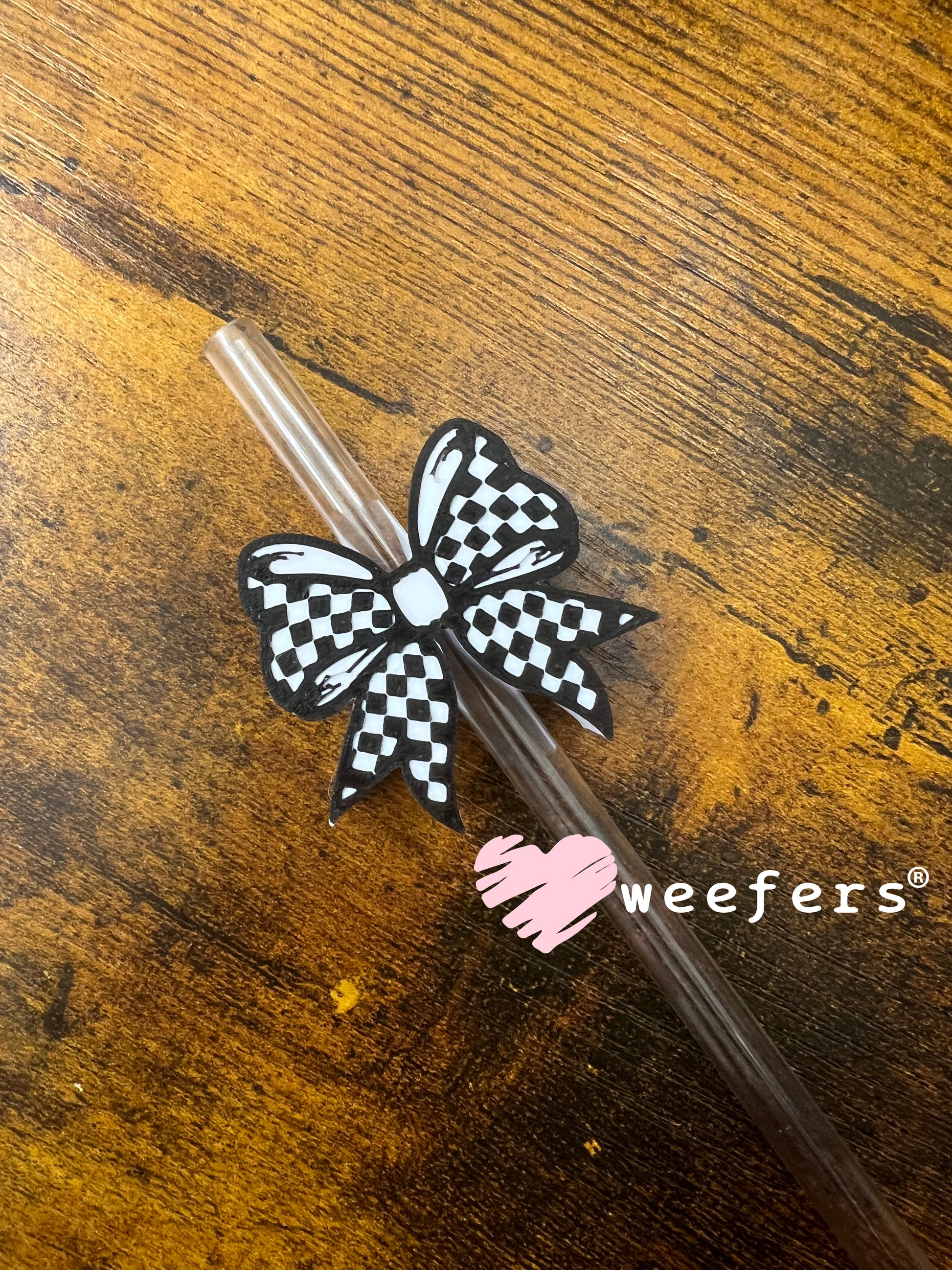 Racing Bow Black and White Straw Topper Buddy Weefers