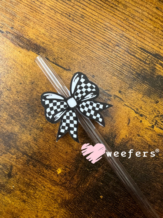Racing Bow Black and White Straw Topper Buddy Weefers