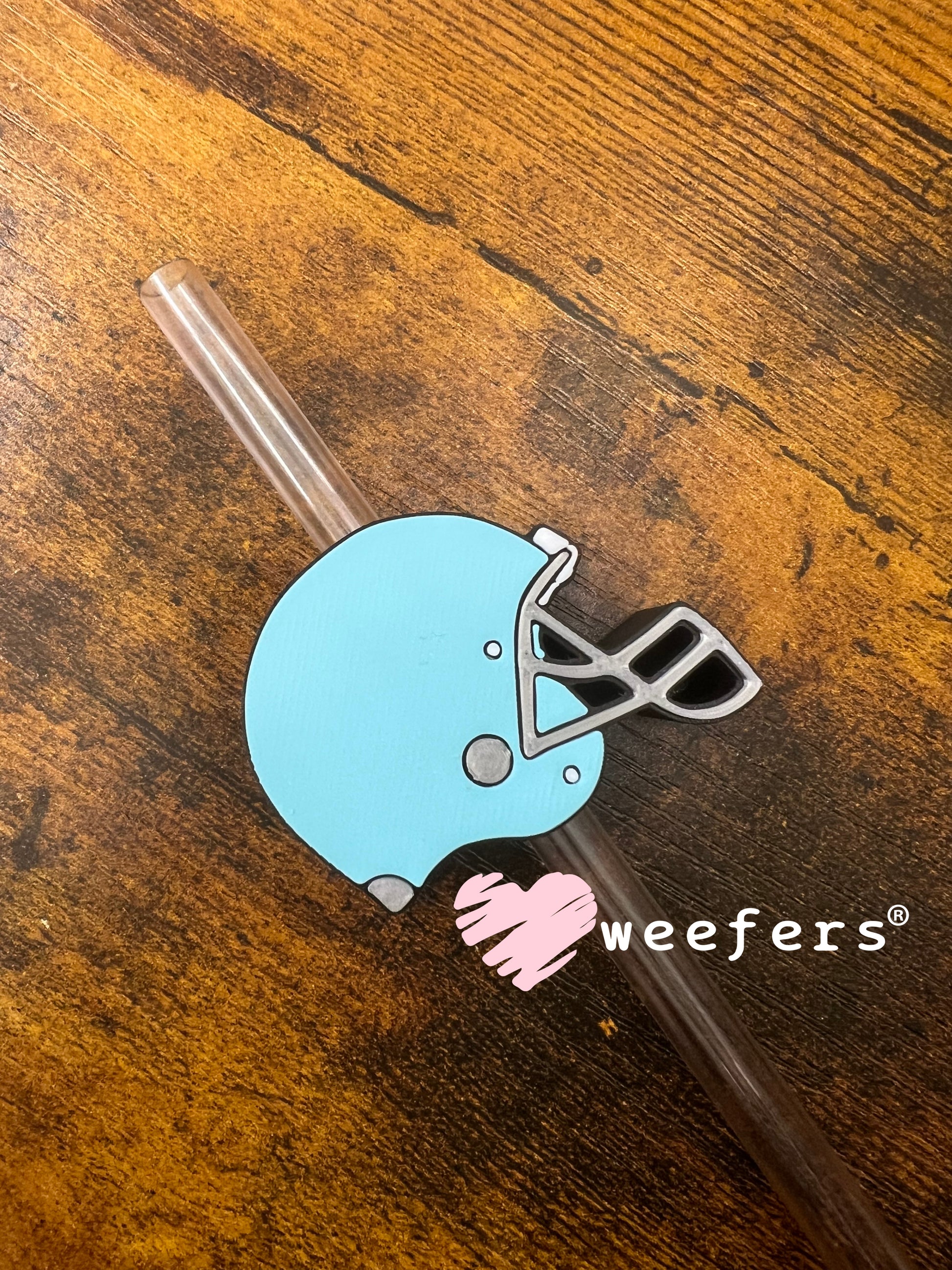 Light Blue Football Helmet Straw Topper Buddy Weefers