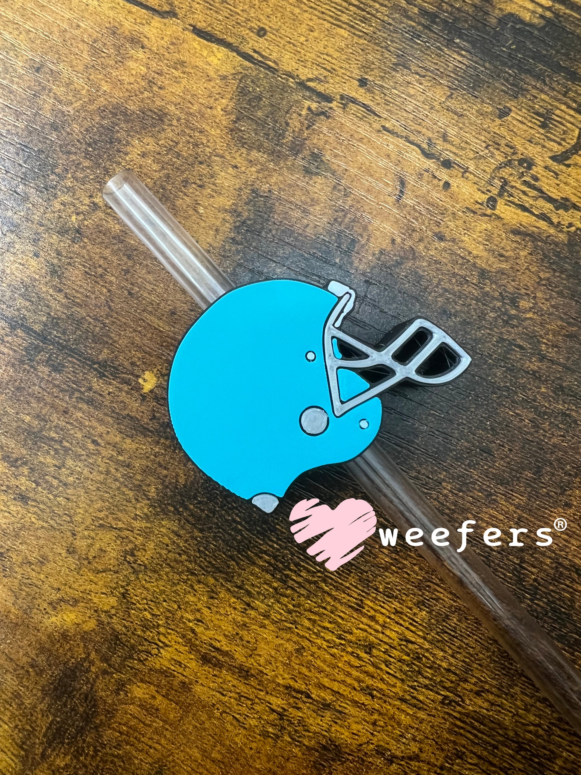 Teal Football Helmet Straw Topper Buddy Weefers