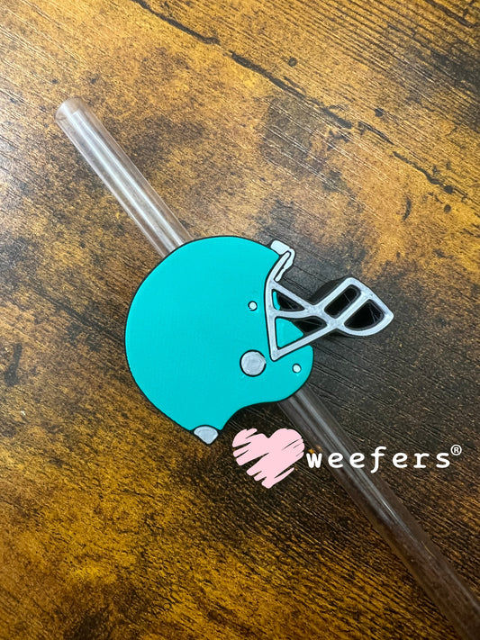 Turquoise Football Helmet Straw Topper Buddy Weefers