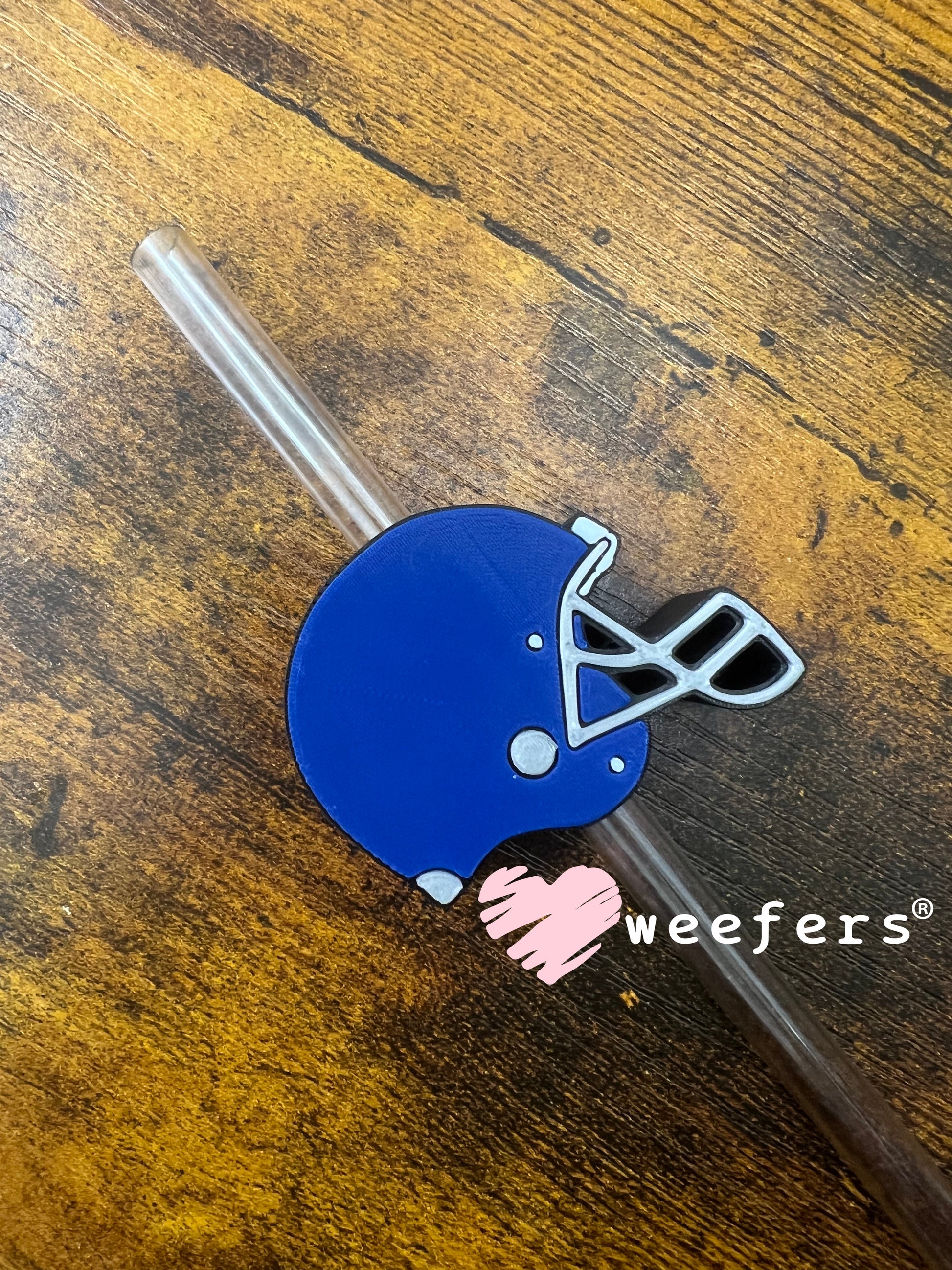 Blue Football Helmet Straw Topper Buddy Weefers