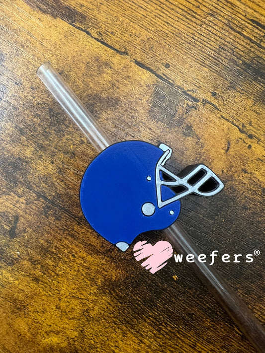 Blue Football Helmet Straw Topper Buddy Weefers