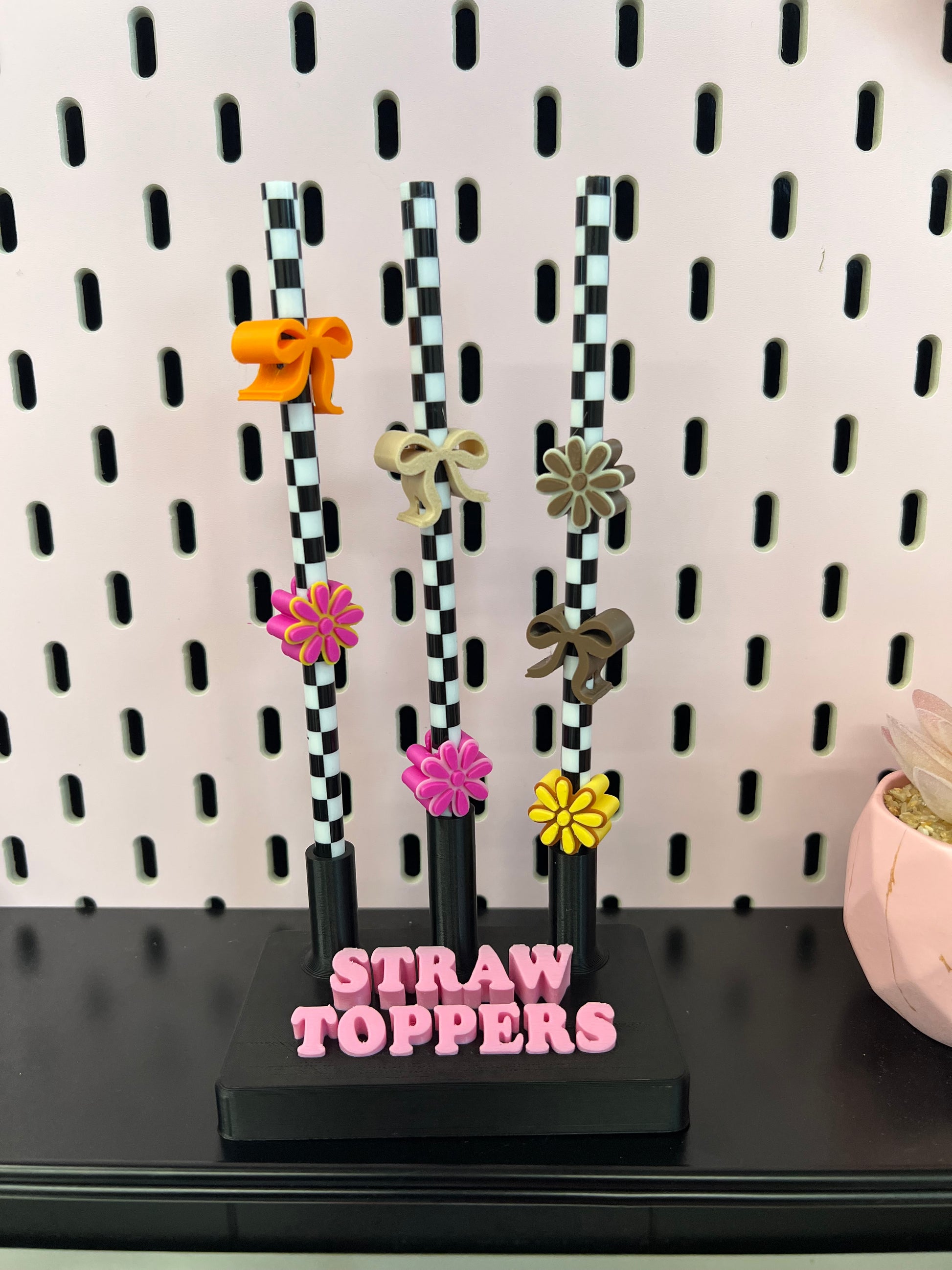 Pink and Black Straw Buddy Display Stand — 3-Hole Holder (8 mm or 10 mm) 8mm Weefers