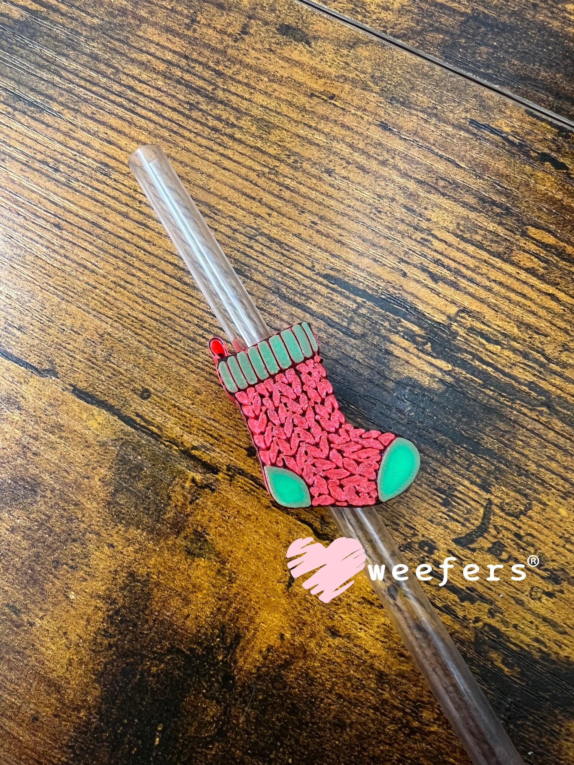 Red and Green Knitted Stocking Straw Topper Buddy Weefers