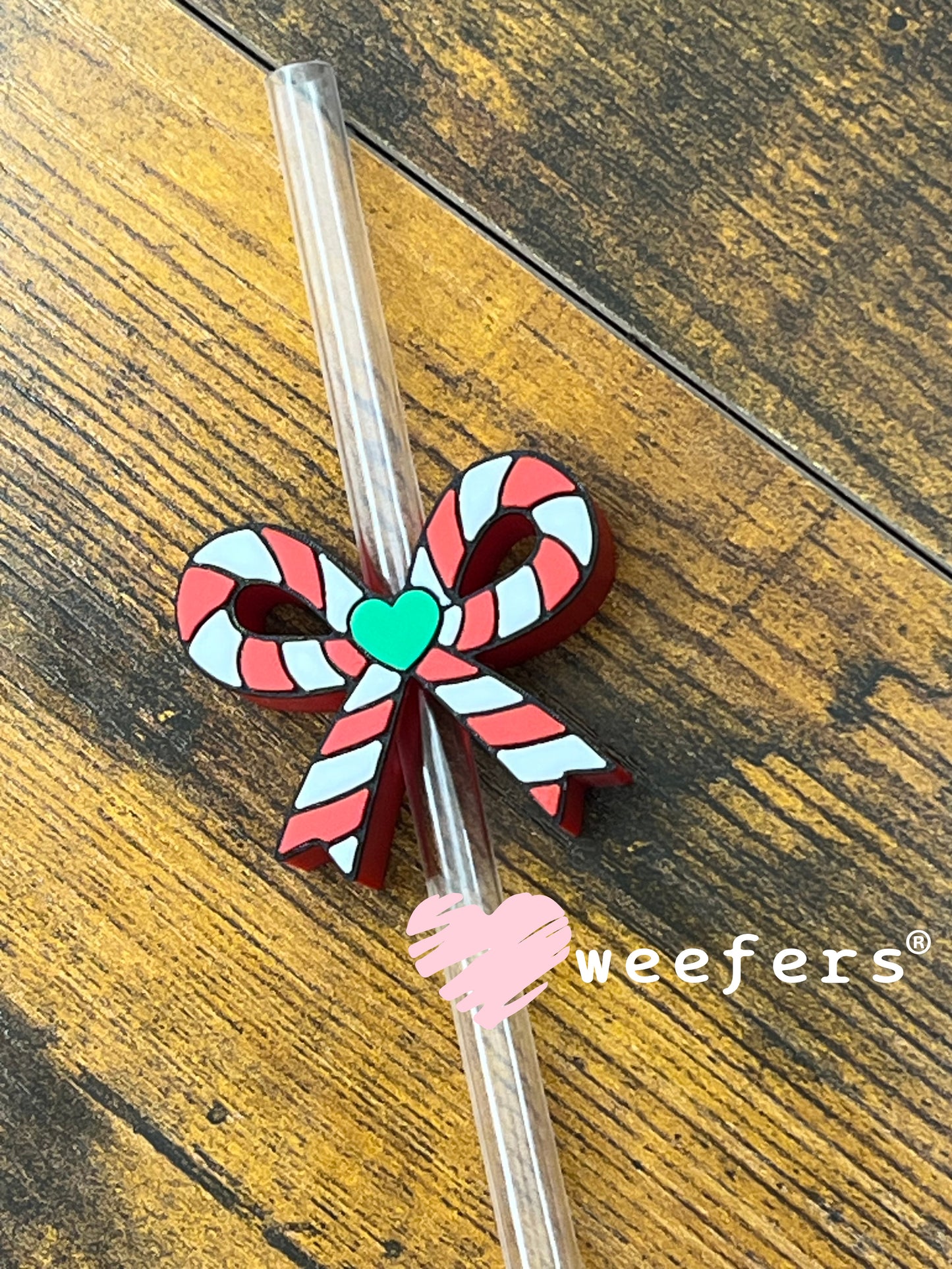 Red and White Christmas Bow Straw Topper Buddy Weefers