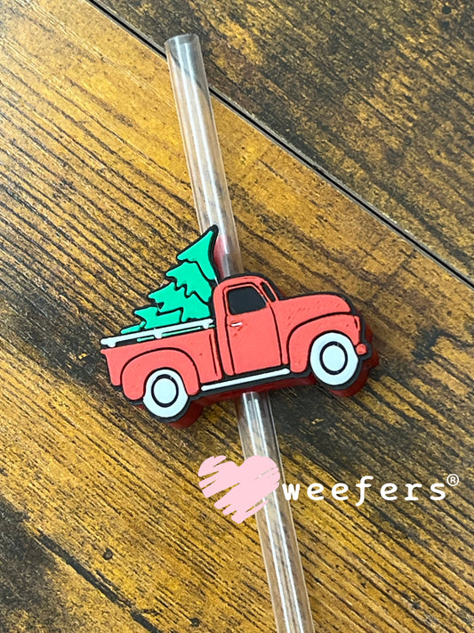 Red Christmas Truck Straw Topper Buddy Weefers
