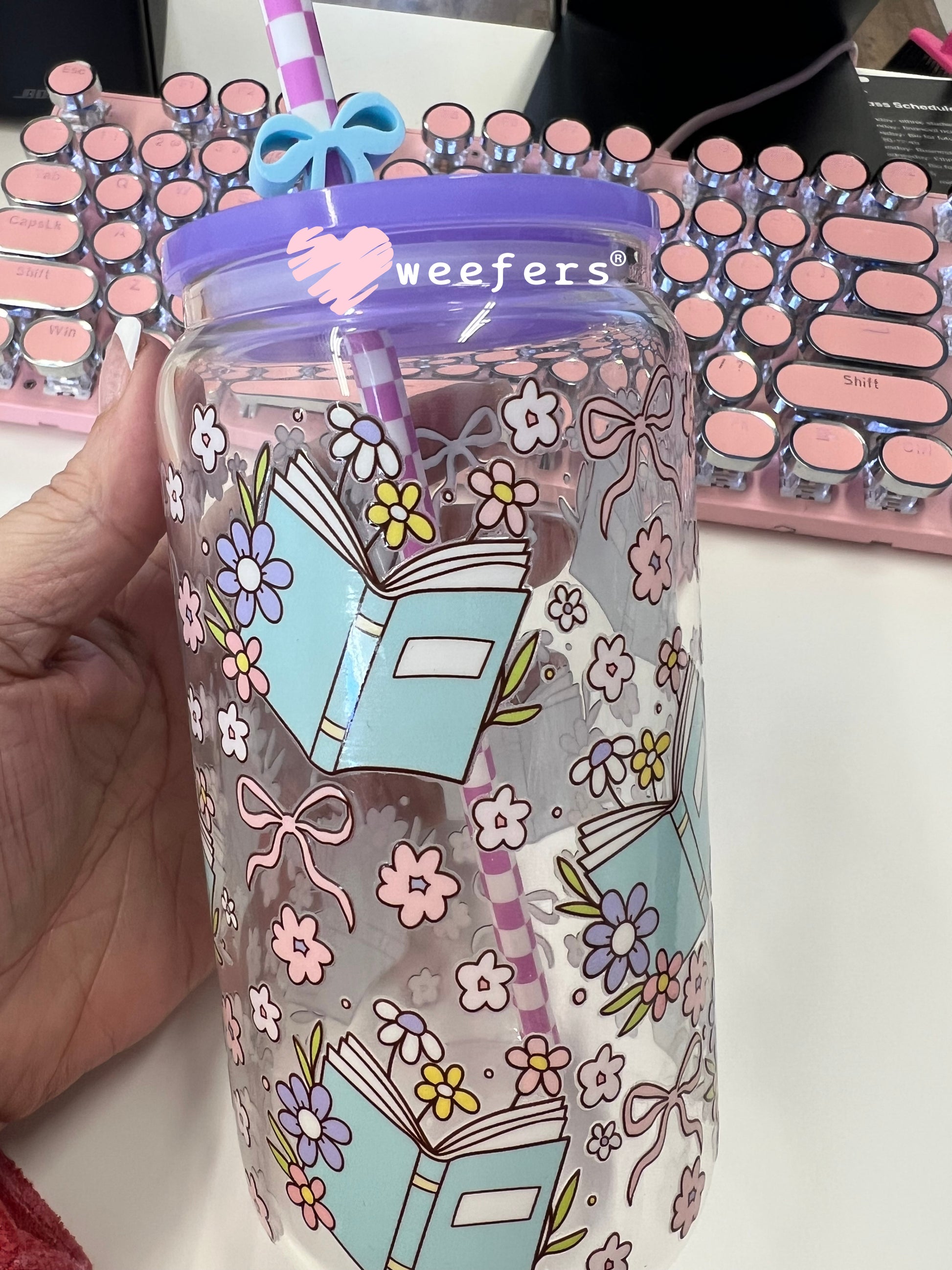 Blue Books and Dainty Flowers UV DTF Cup Wrap Weefers