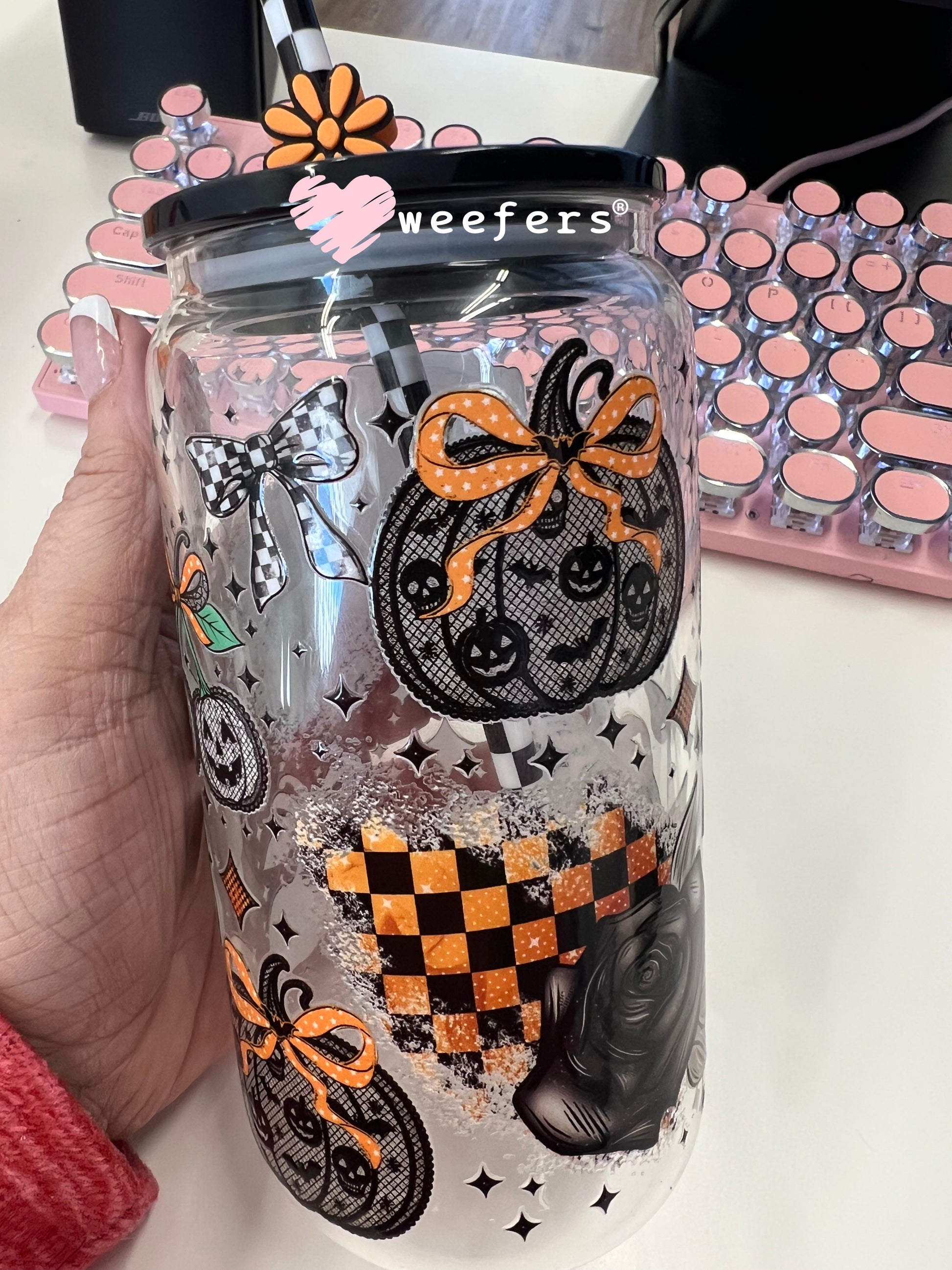 Black Lace Pumpkins and Roses UV DTF Cup Wrap - Weefers Exclusive Weefers