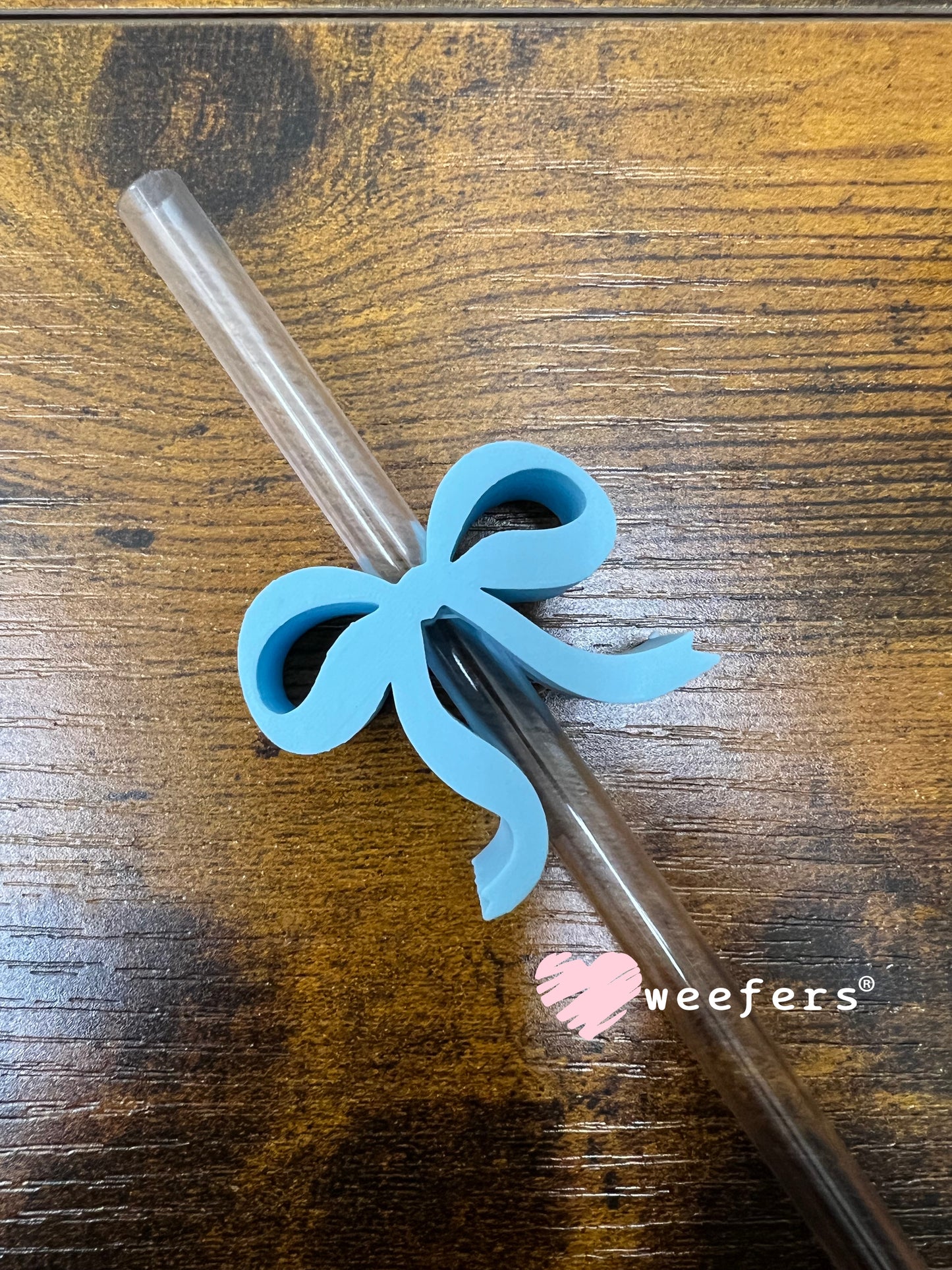 Dainty Bow Large Straw Toppers - fits 10mm Light Blue - Large Weefers