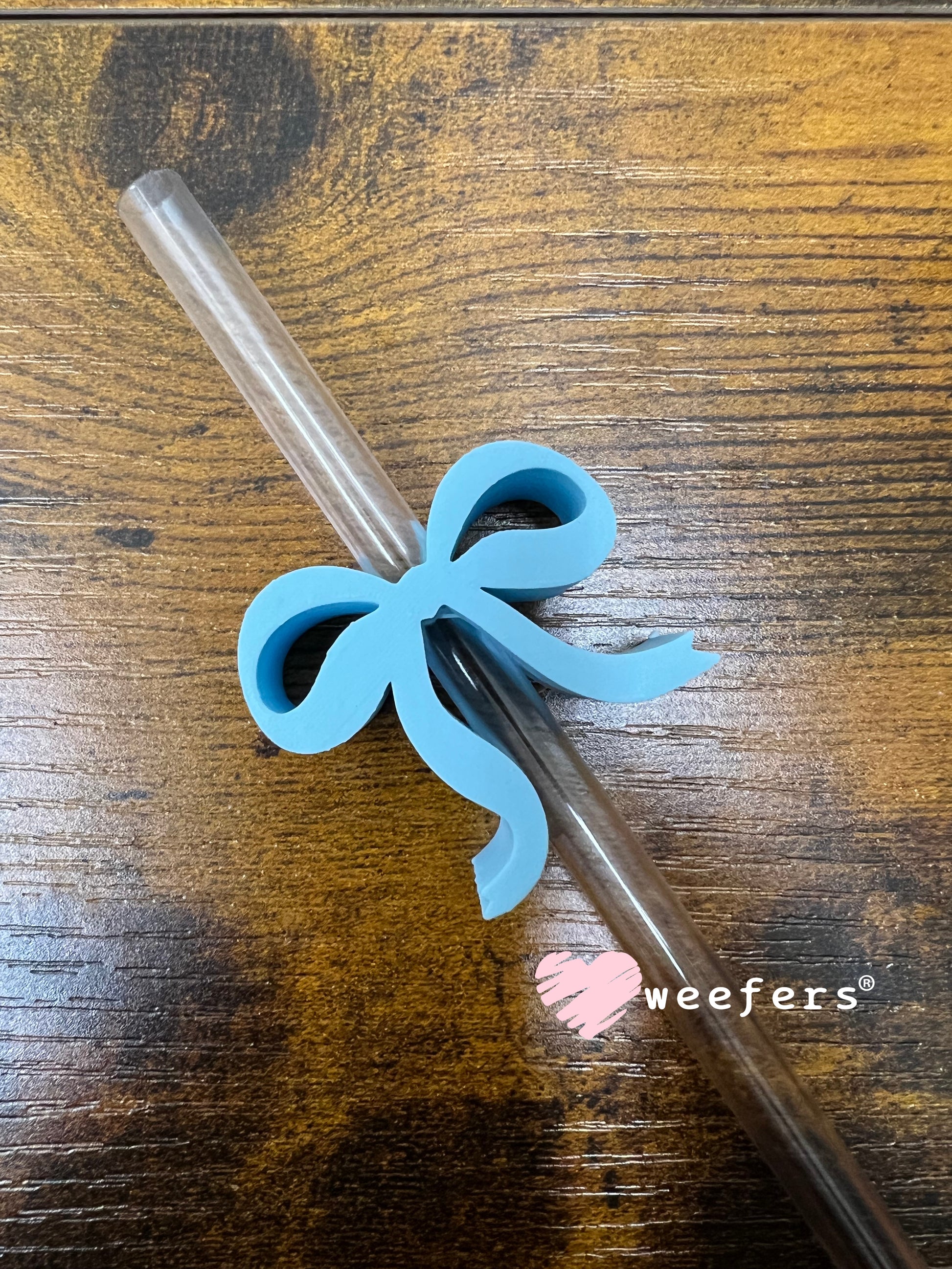 Dainty Bow Large Straw Toppers - fits 10mm Light Blue - Large Weefers