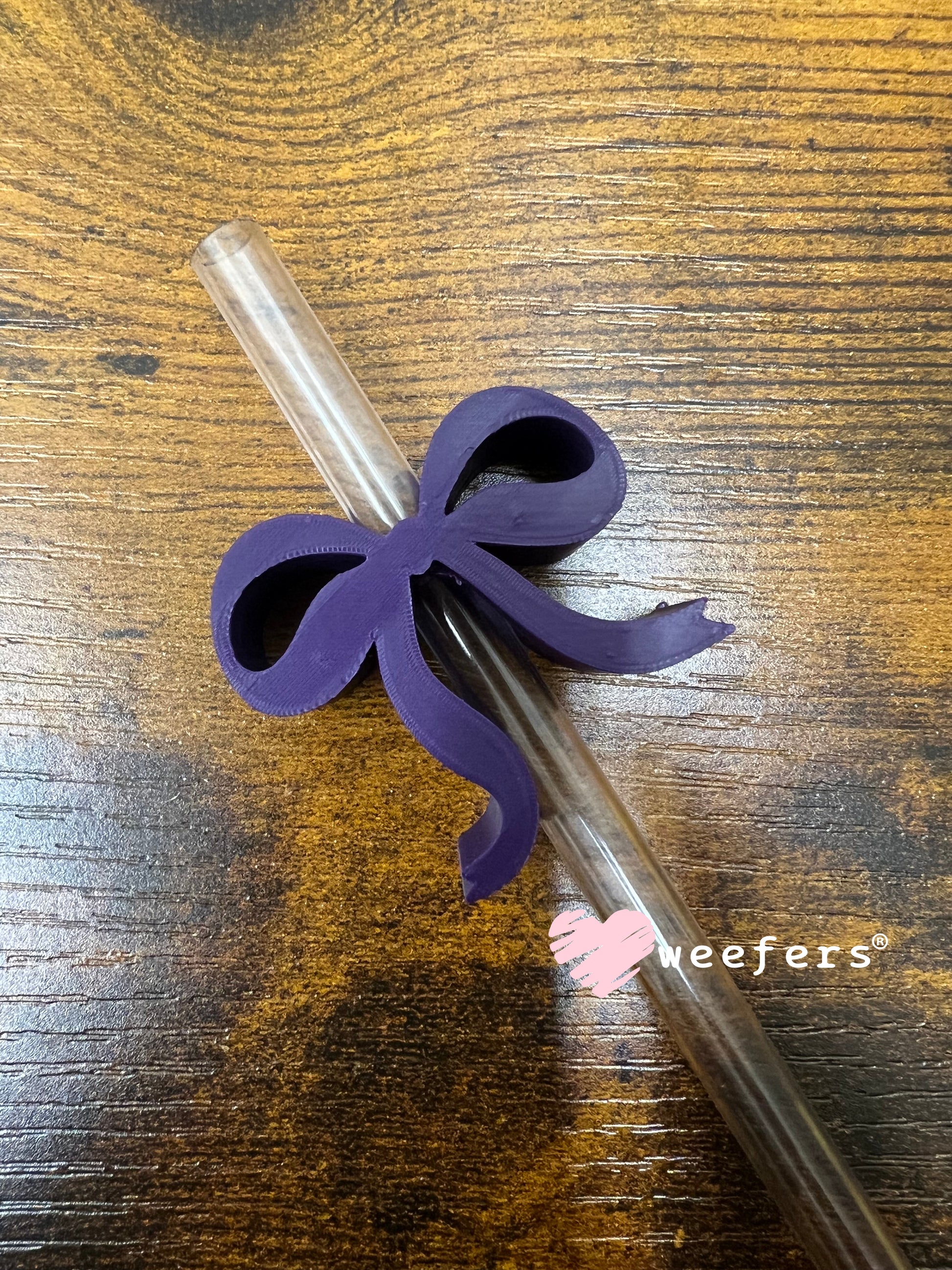 Dainty Bow Large Straw Toppers - fits 10mm Dark Purple - Large Weefers