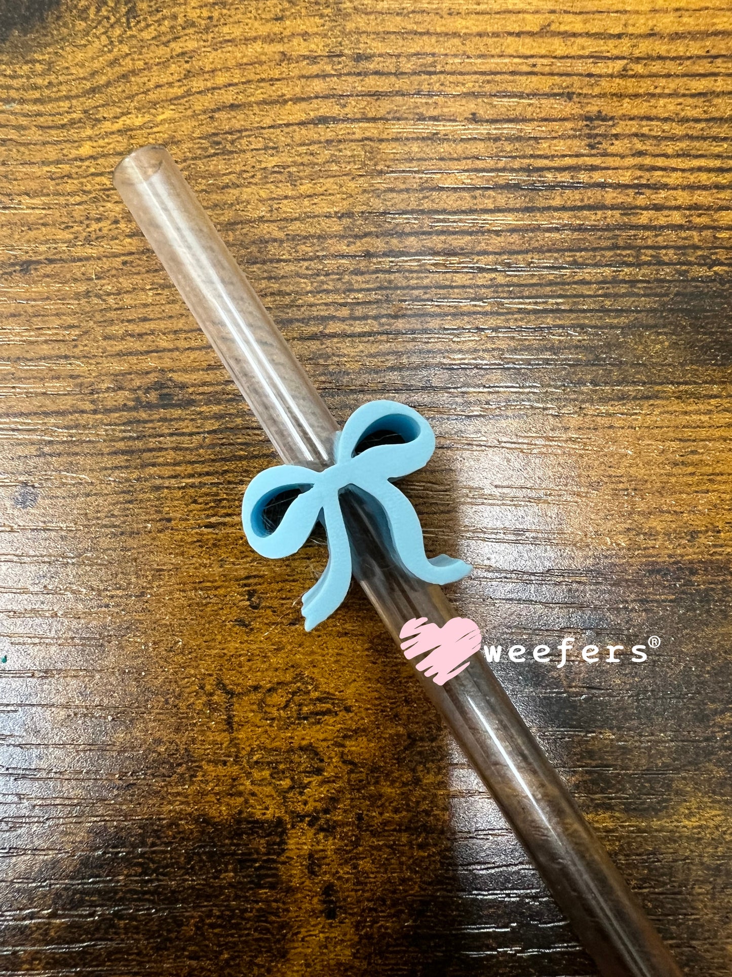Itty Bitty Bow Straw Toppers - Pack of 5 Light Blue - Pack of 5 Weefers