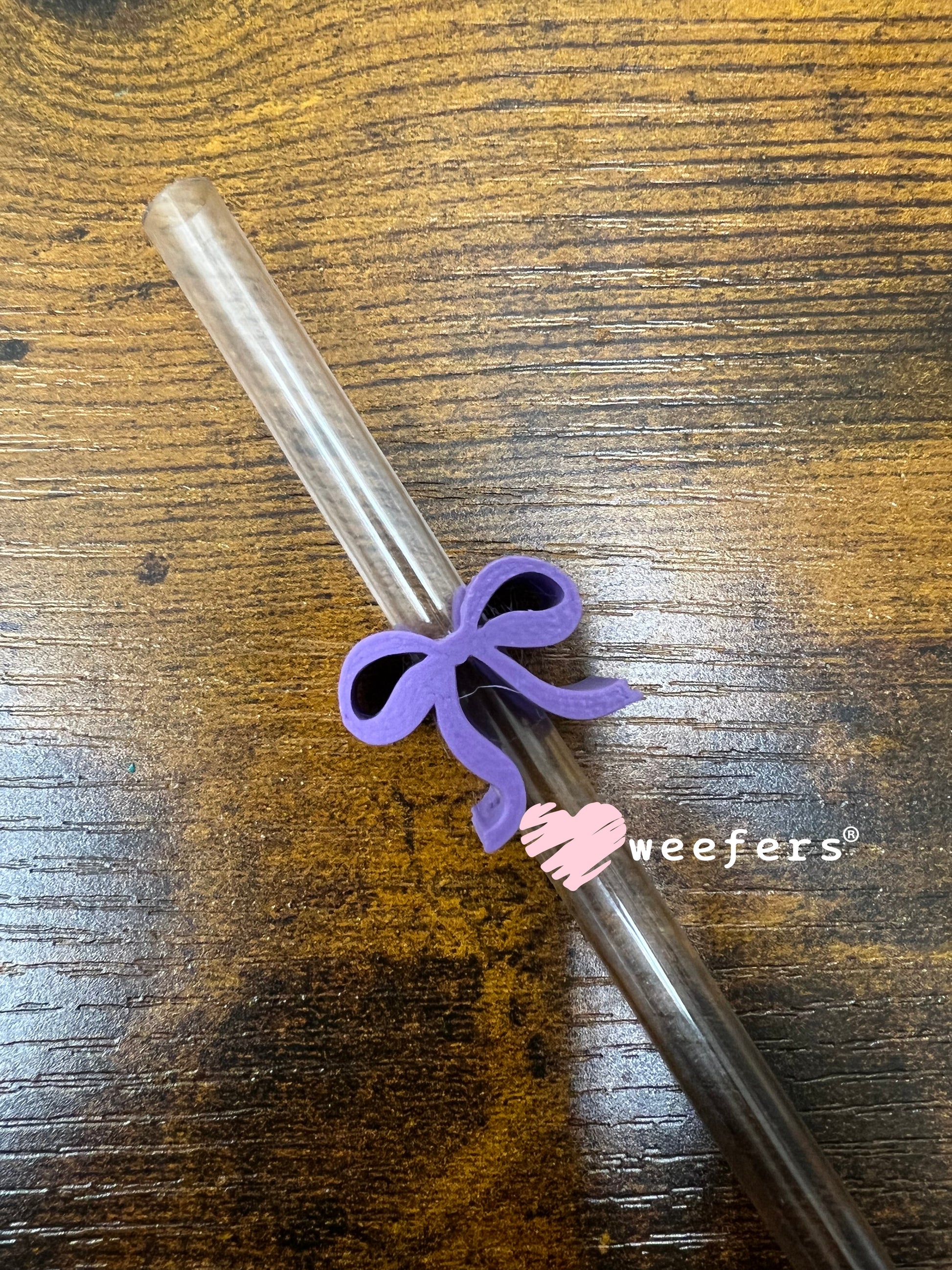 Itty Bitty Bow Straw Toppers - Pack of 5 Purple - Pack of 5 Weefers