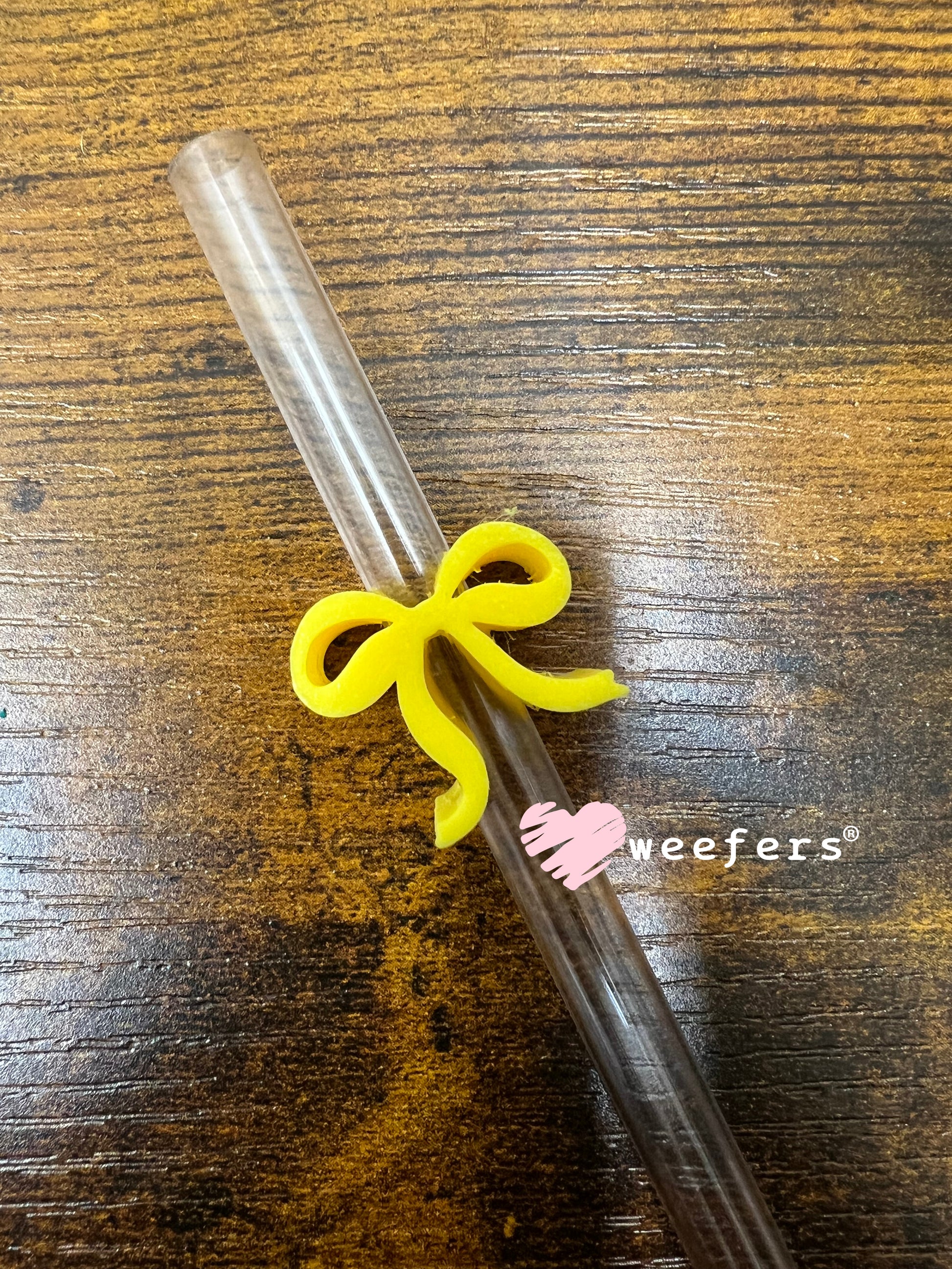 Itty Bitty Bow Straw Toppers - Pack of 5 Yellow - Pack of 5 Weefers