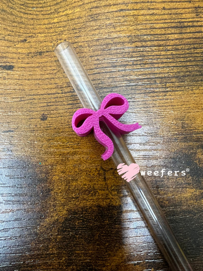 Itty Bitty Bow Straw Toppers - Pack of 5 Magenta - Pack of 5 Weefers