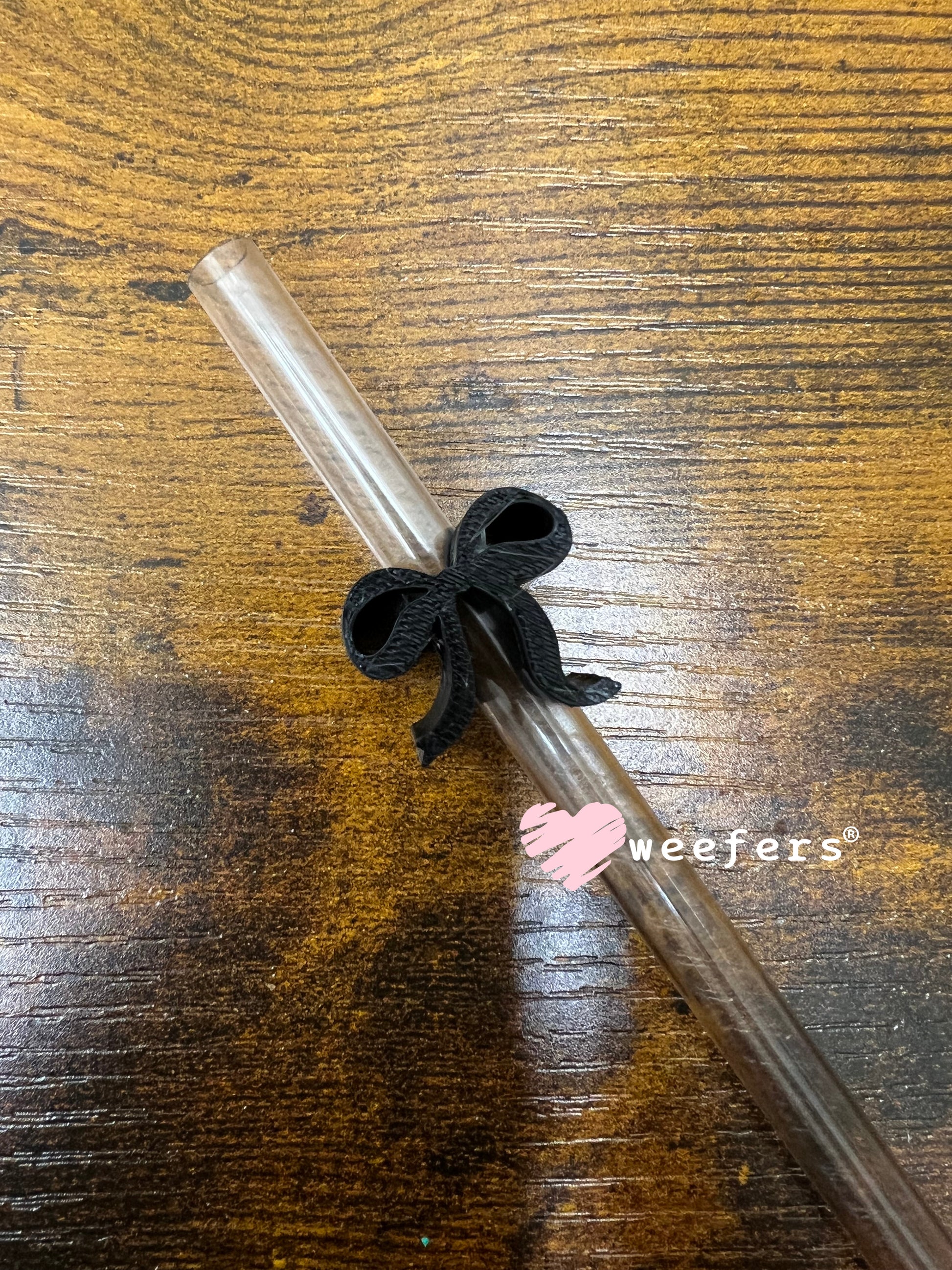 Itty Bitty Bow Straw Toppers - Pack of 5 Black - Pack of 5 Weefers