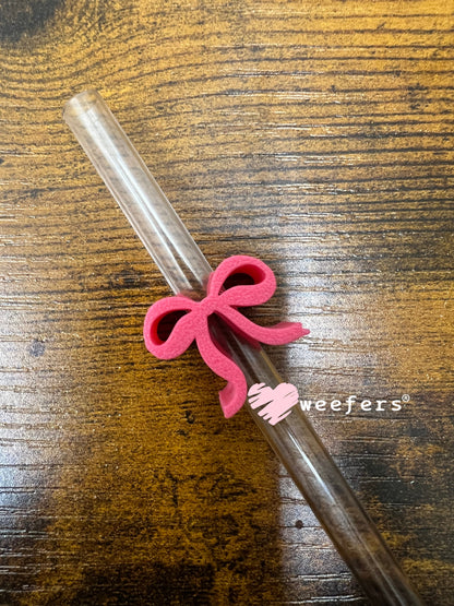 Itty Bitty Bow Straw Toppers - Pack of 5 Hot Pink - Pack of 5 Weefers
