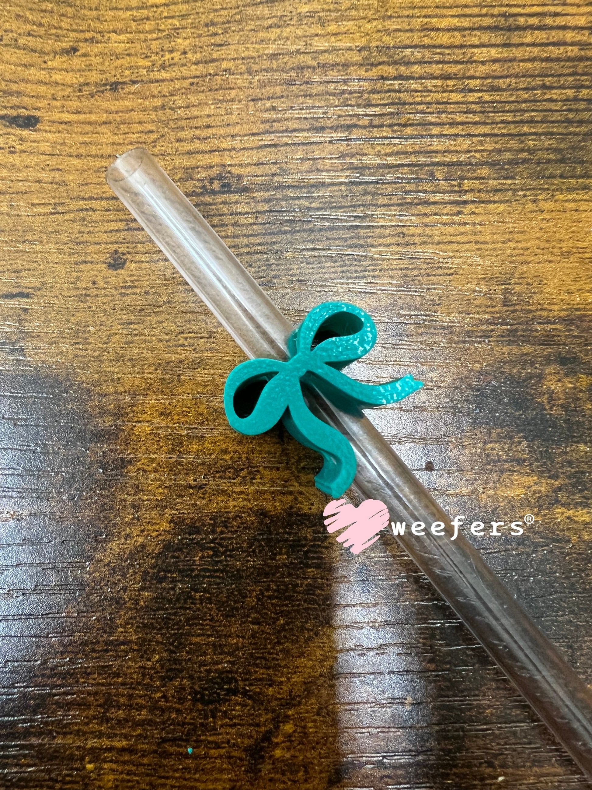 Itty Bitty Bow Straw Toppers - Pack of 5 Turquoise - Pack of 5 Weefers