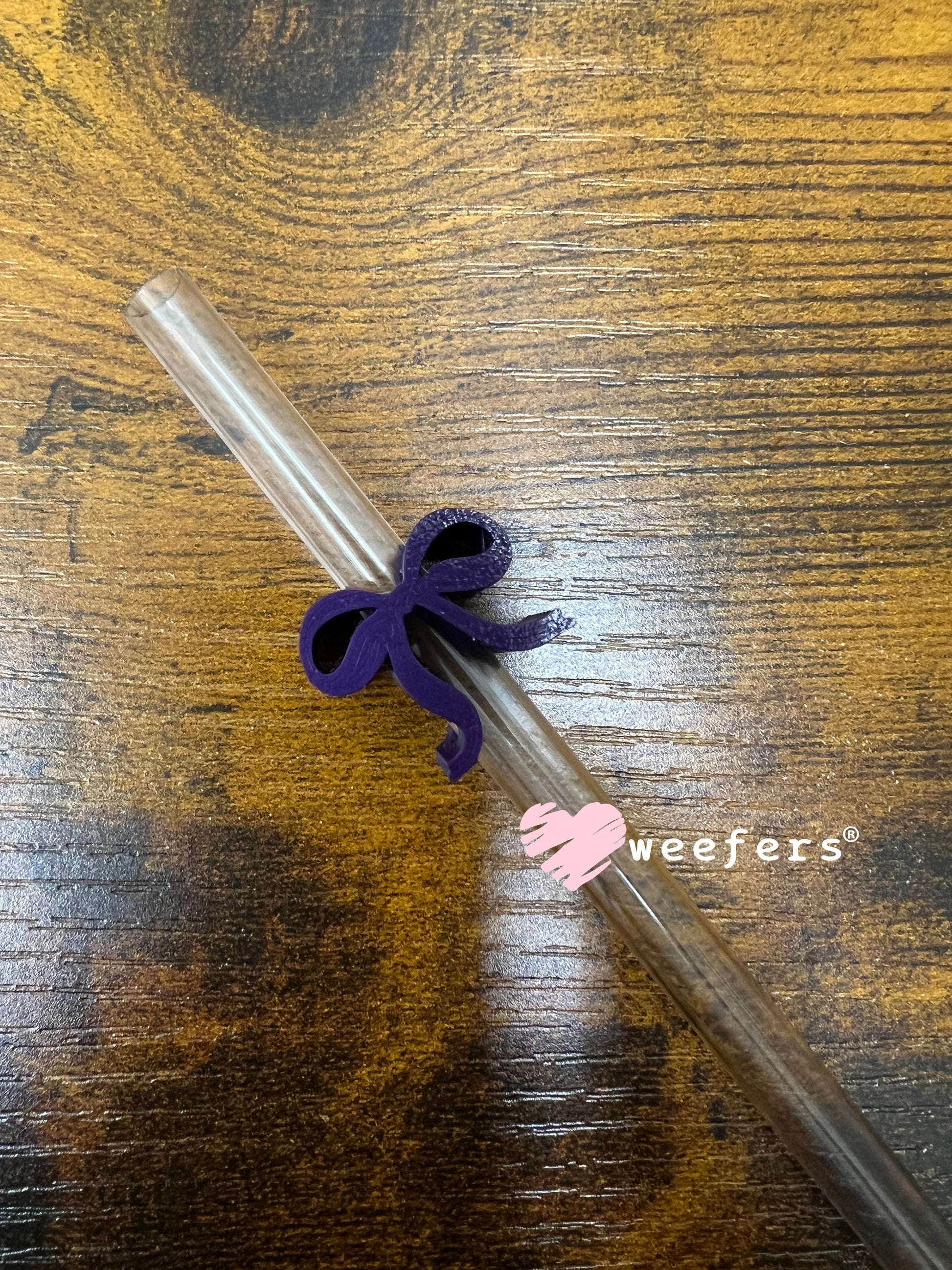 Itty Bitty Bow Straw Toppers - Pack of 5 Dark Purple - Pack of 5 Weefers